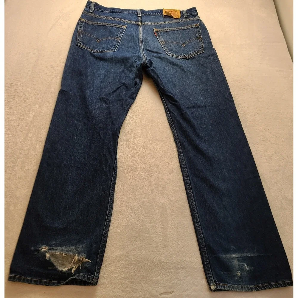 Levis 505 Regular Straight Leg Jeans Men's 40x32 Blue Indigo Denim Distressed